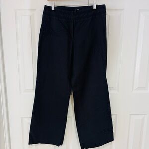 10 H&M Black Wide Leg Pants Embroidered Linen Blend